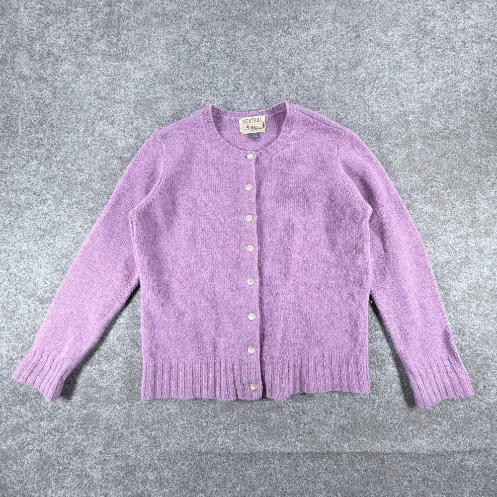Vintage Montana Crew Neck Wool Cardigan Sweater Womens L lavender Purple Autumn